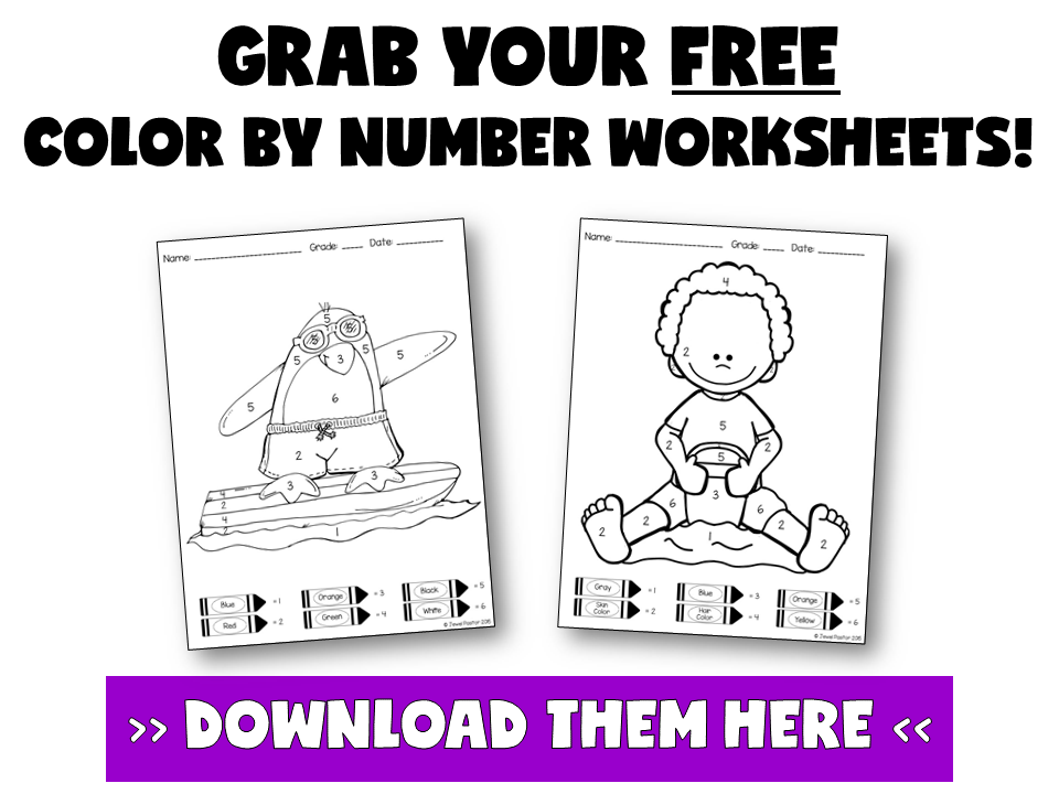 3 BENEFITS OF COLOR BY NUMBER WORKSHEETS BY JEWEL PASTOR | Read about three benefits of using color by number worksheets in the classroom and download free color by number worksheets when you become a subscriber.