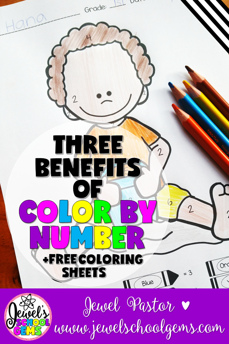 THREE BENEFITS OF COLOR BY NUMBER WORKSHEETS by Jewel Pastor of www.jewelschoolgems.com | Have you ever tried using color by number pages in the classroom? If you have, then I bet you’ll agree that these pages provide a lot of fun for children of all ages the whole year round. Aside from providing hours of enjoyment for your kiddos, here are three other benefits of using color by number pages plus a color by number freebie when you subscribe.